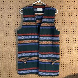 Southwest Sweater Vest LaDonna Long Vintage Western Multi-Color Large Wool Blend